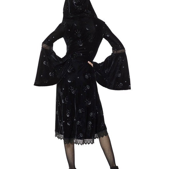 Spirit Witchy Coven Goth dress velvet bell sleeve high low Halloween costume S - Picture 2 of 11